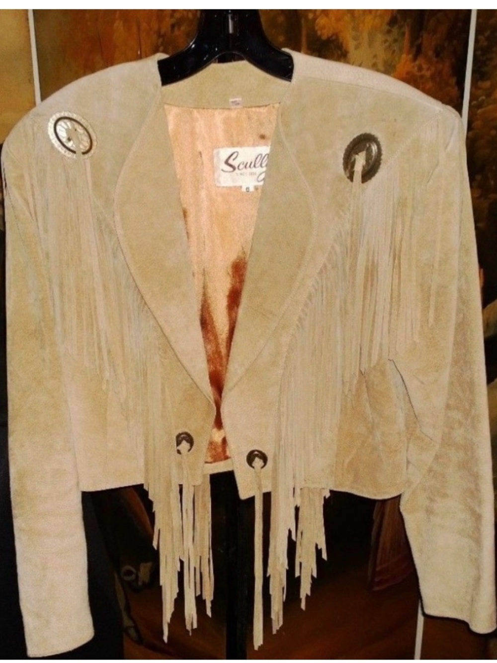 Skully Tan Vintage fringe leather jacket women’s size 12